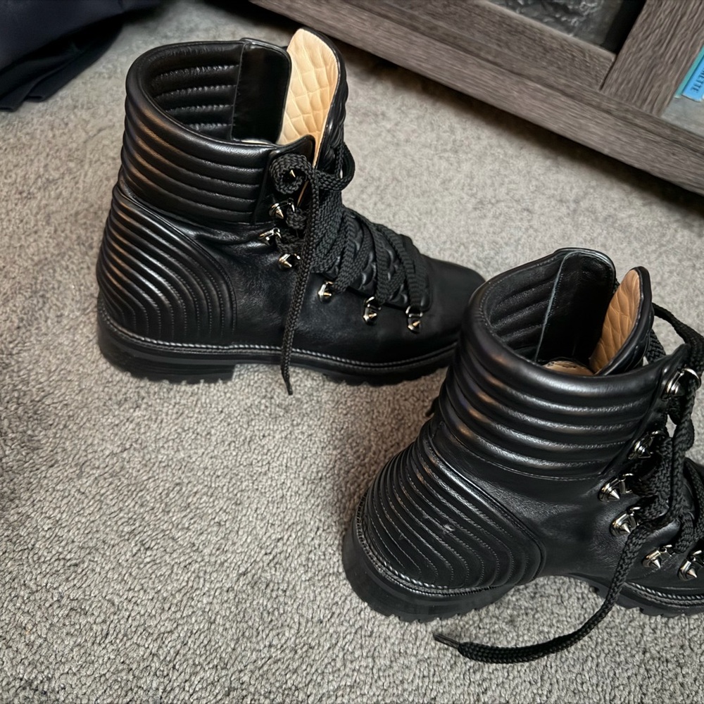 Christian Louboutin Black Leather Combat Boots with Red Soles - Picture 2 of 4